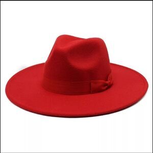 Red Bigger Wide Brim Fedora Hat